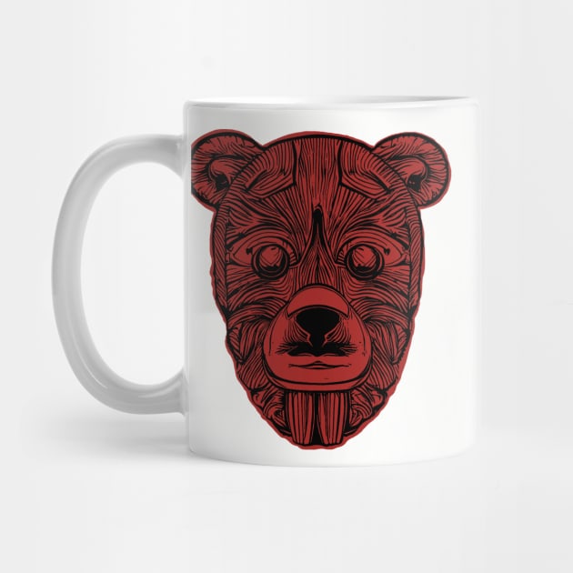 Add Some Spooky Flair to Your Wardrobe with a Black and Red Creepy Gothic Teddy Bear Tribal Tattoo Head Design by pelagio